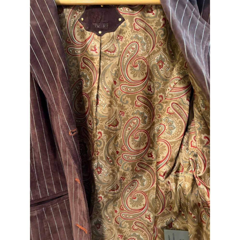 Wilsons Leather Brown Pinstripe Suede Blazer 1984 Crown Studded Jacket Large - Picture 5 of 8